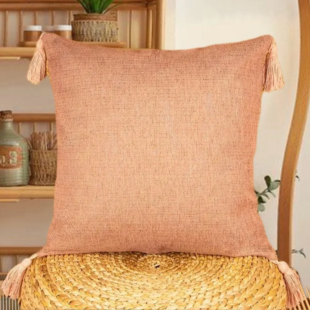 Pink Multi Shade Stitch Tassel Pillow Case Cover